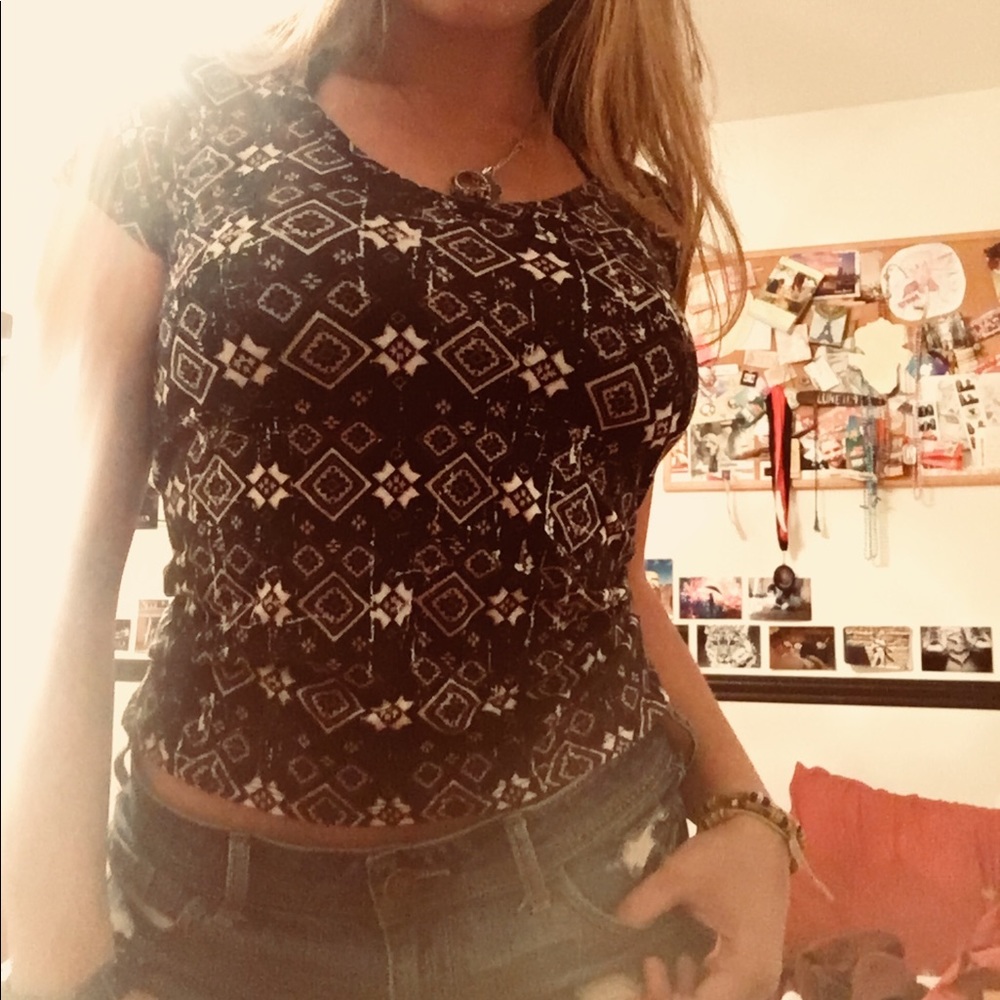 Black Aztec design T-shirt